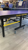 18mm Table Tennis table Blue Top Black Legs, fold up playback, big wheels 6 balls and a great net.
