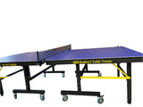18mm Table Tennis table Blue Top Black Legs, fold up playback, big wheels 6 balls and a great net.