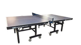 Table tennis table in a store setting with various items in the background