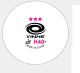A white round disc golf disc with the YINHE H40+ logo printed in black and pink on the front, set against a light gray background.